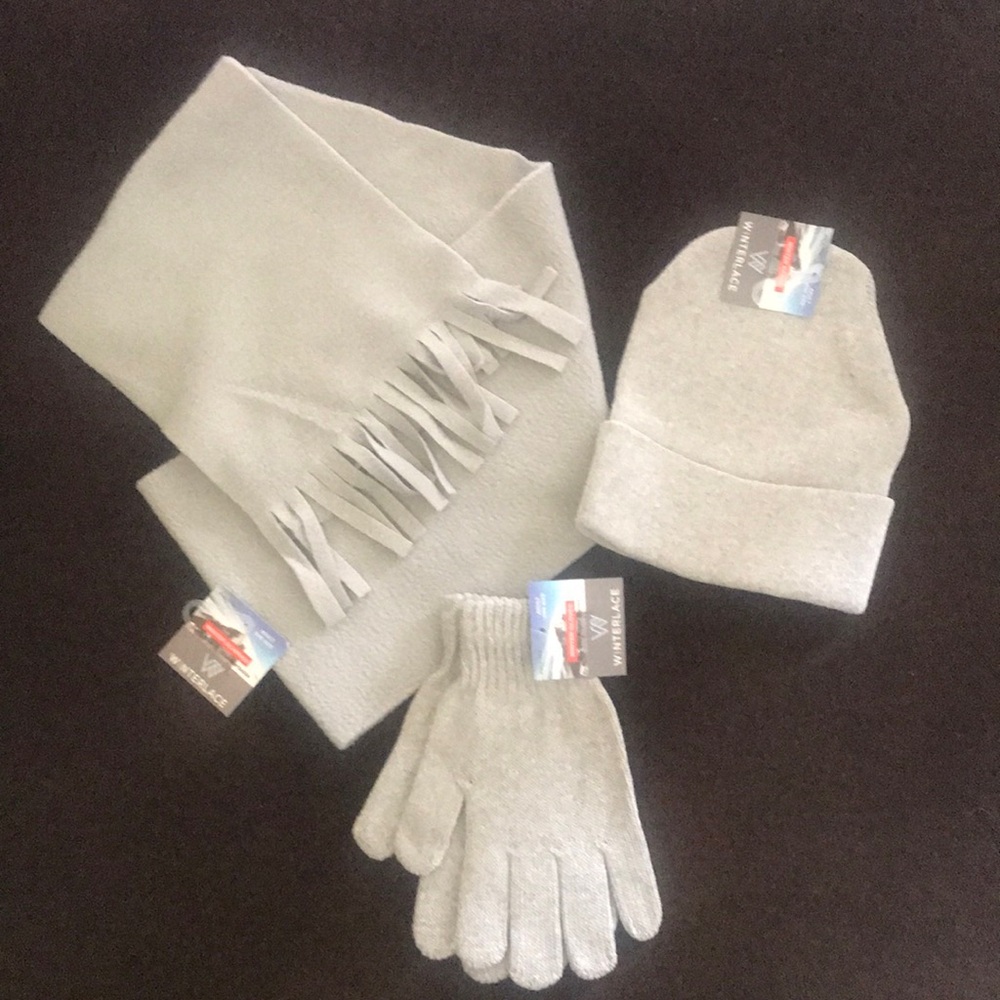 Winter Set - scarf, beanie, gloves in grey - New